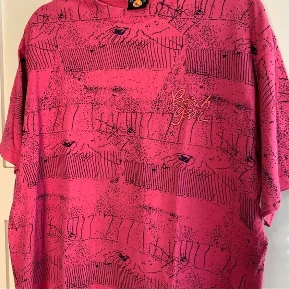 Vintage Y2K Beach Gear Pink T Shirt Size Large - Picture 3 of 8